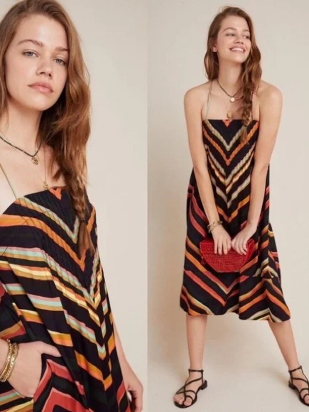 NWT Anthropologie Runi Chevron Slip Dress Size Small